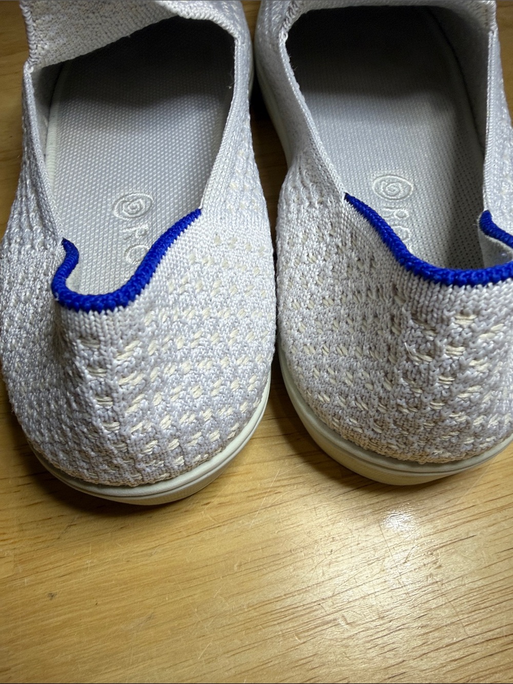 Rothy's cream Slip-On Knit Flats with Blue Heel Tab - Picture 5 of 10